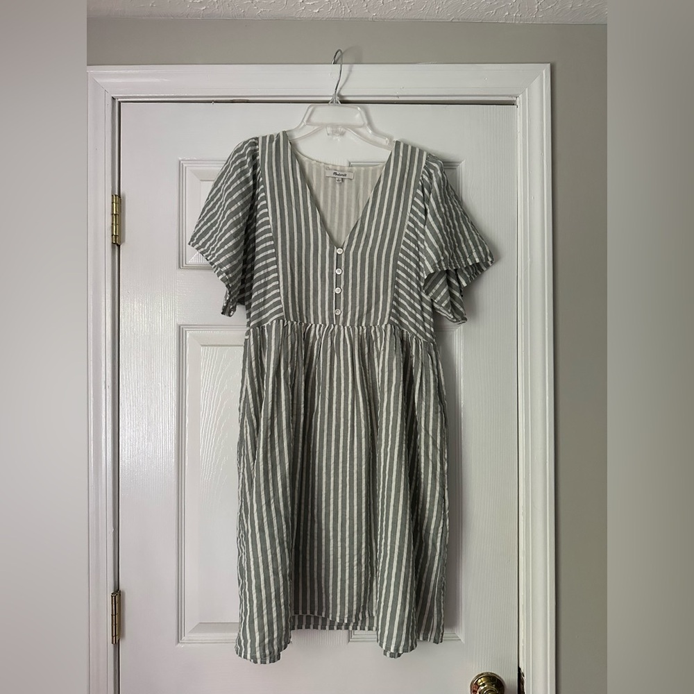 Madewell Green/Gray Striped Dress